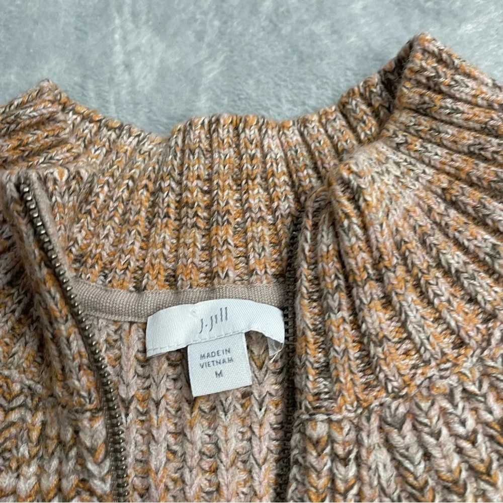J.Jill‎ Sweater Vest Medium Rib Knit Sleeveless 1/4 Zip Pumpkin Spice Marl